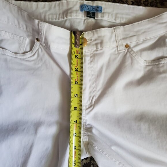 Cynthia Rowley Ankle Cropped White Pants Cotton Tencel Blend with Gold Hardware - Picture 10 of 11